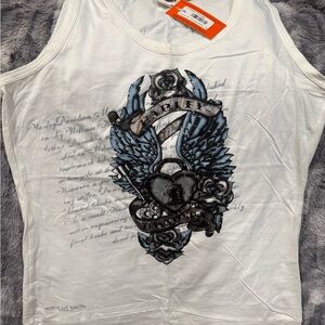 Harley-Davidson White and Blue Graphic Tank Top